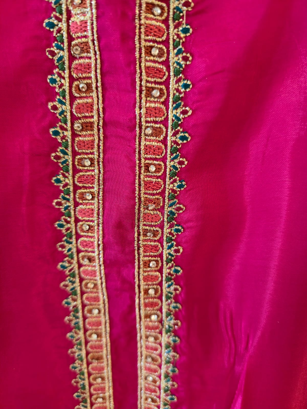 Rani Pink pure silk Embroidered 3-Piece Unstitched Suit with Statement Dupatta - Image 5