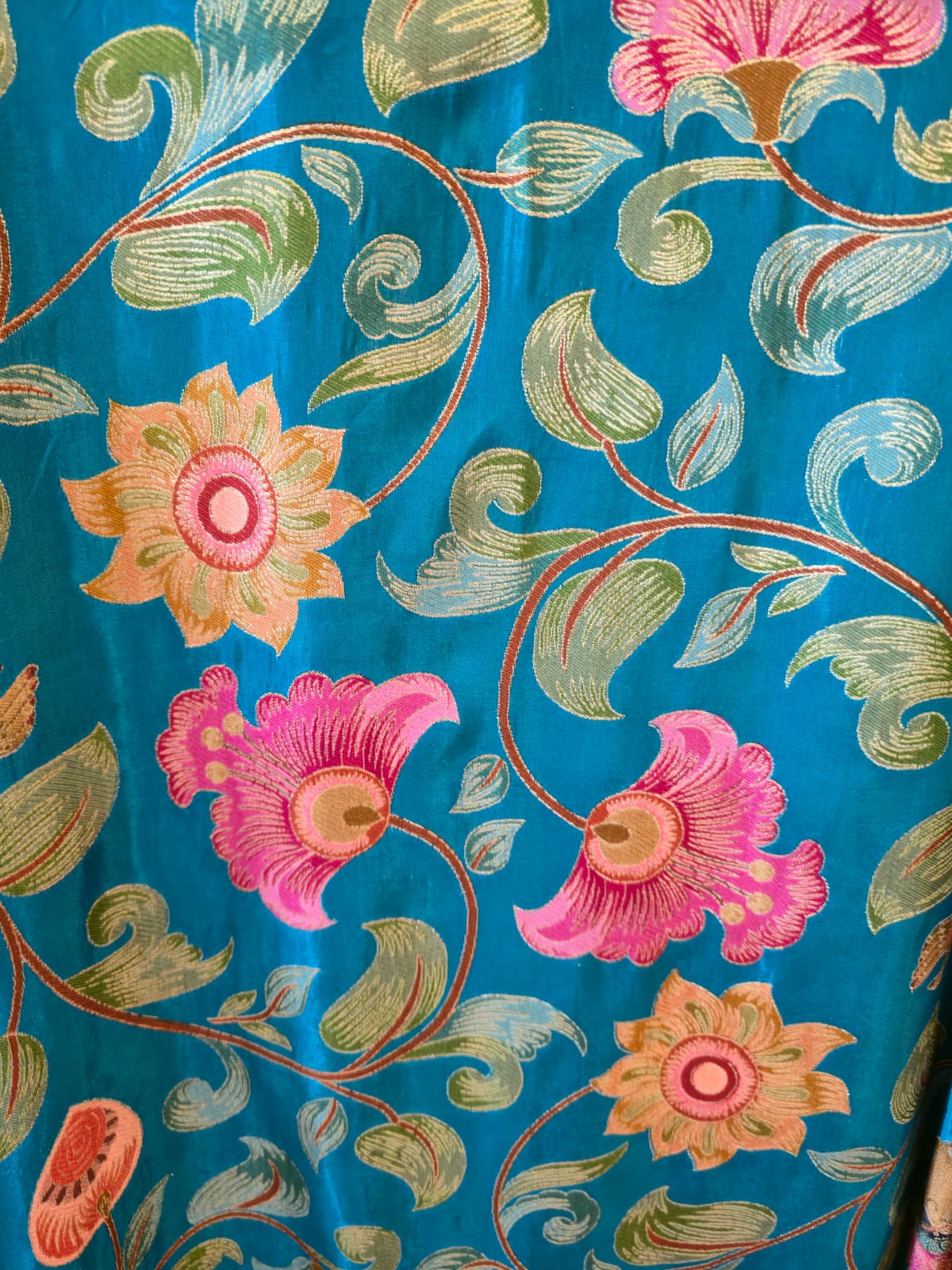 Rich Blue pure silk Embroidered 3-Piece Unstitched Suit with Statement Dupatta - Image 3