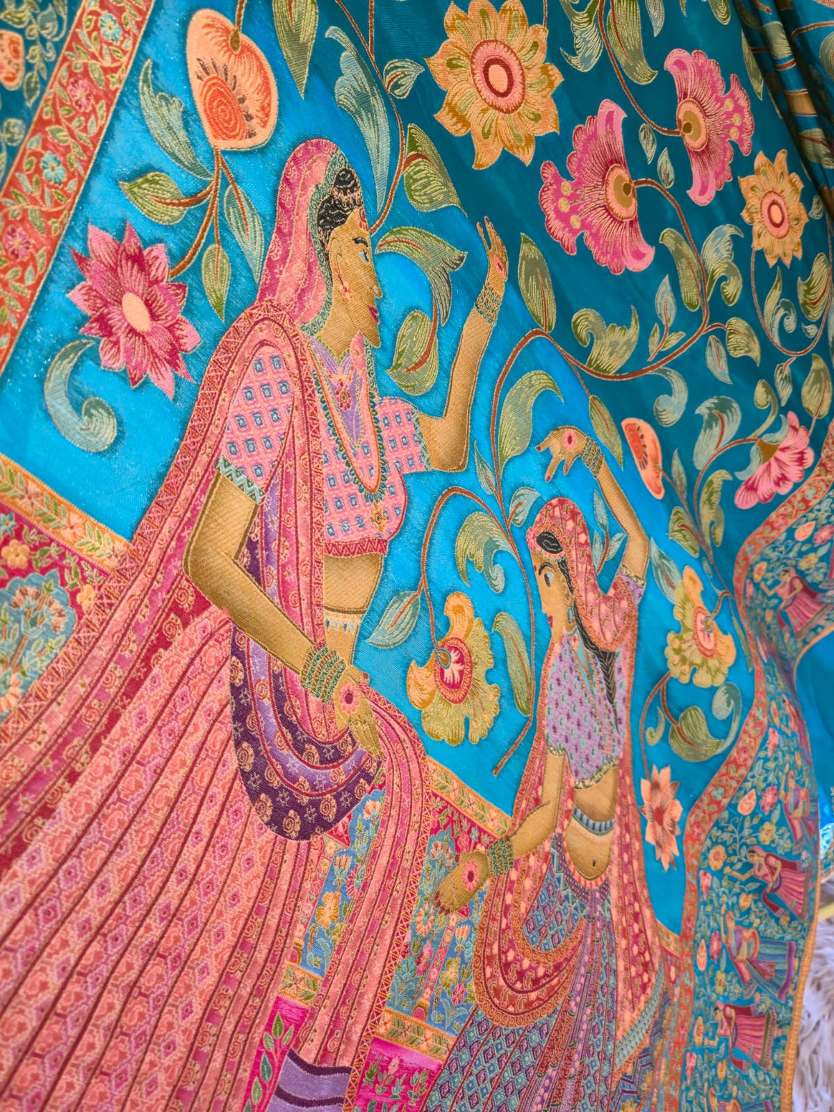 Rich Blue pure silk Embroidered 3-Piece Unstitched Suit with Statement Dupatta - Image 2
