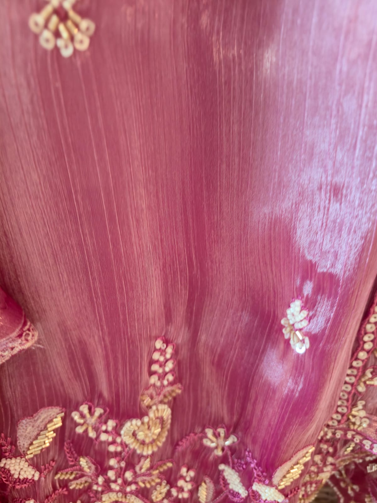 Elegant Rose Pink pure viscouse Fendi fabric Suit with Delicate Hand Embroidery - Image 6