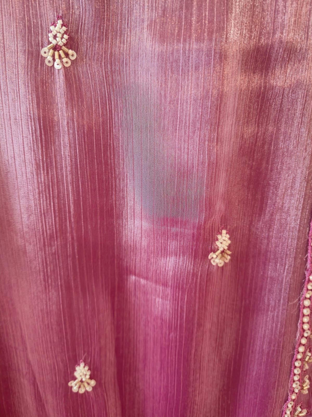 Elegant Rose Pink pure viscouse Fendi fabric Suit with Delicate Hand Embroidery - Image 5