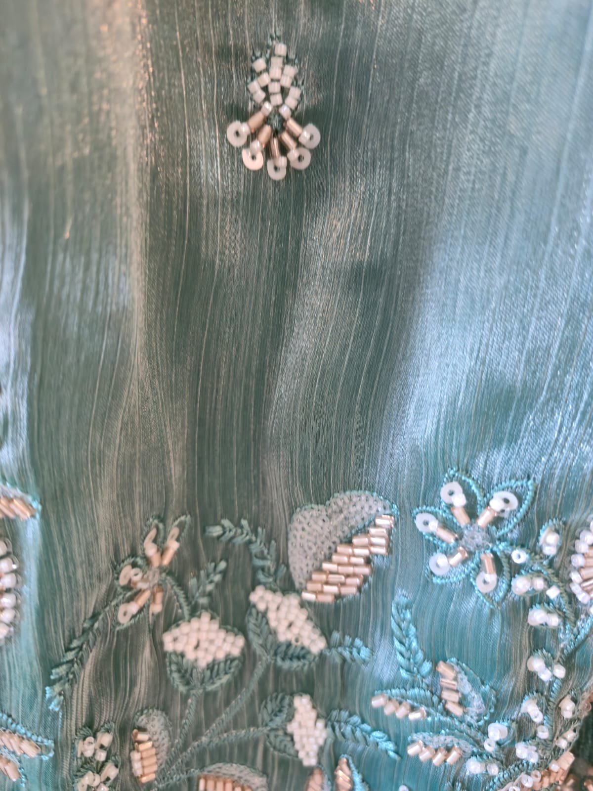 Elegant soft green pure viscouse Fendi fabric Suit with Delicate Hand Embroidery - Image 6