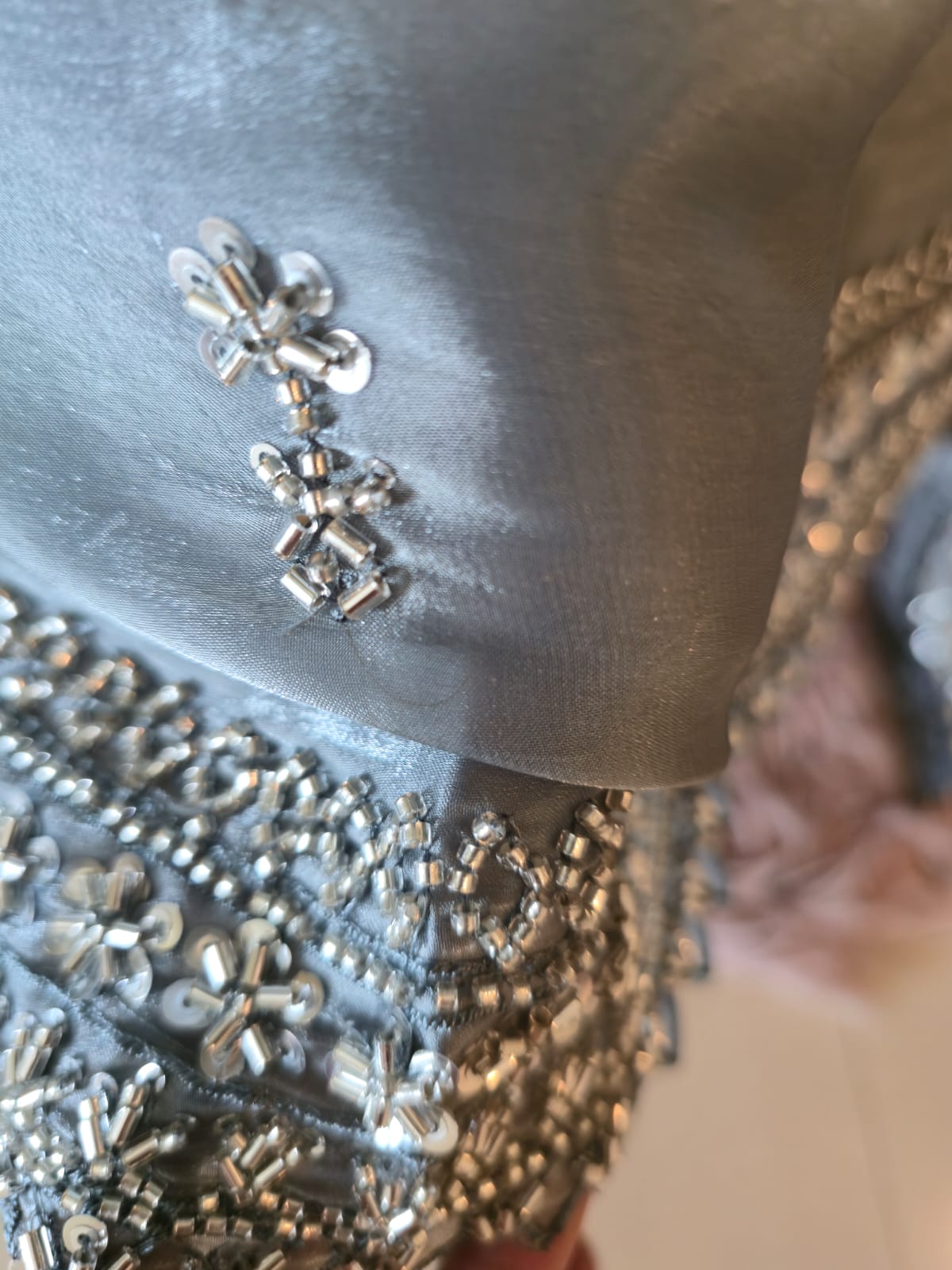 Elegant slate grey pure viscouse Fendi fabric Suit with Delicate Hand Embroidery - Image 3