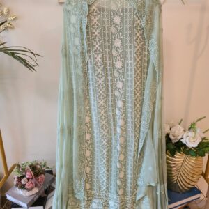 Powder green chikankari pure georgette unstiched three peice Suit Set