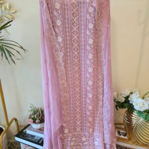 Powder pink chikankari pure georgette unstiched three peice Suit Set
