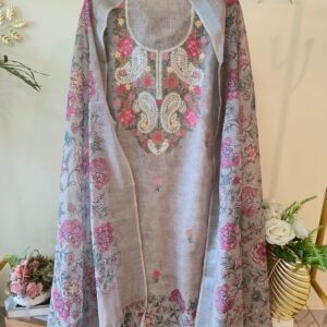 Pure cotton grey color unstiched three peice suit.