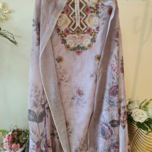 Pure cotton soft lilac color unstiched three peice suit