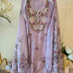 Pure cotton soft mauve color unstiched three peice suit