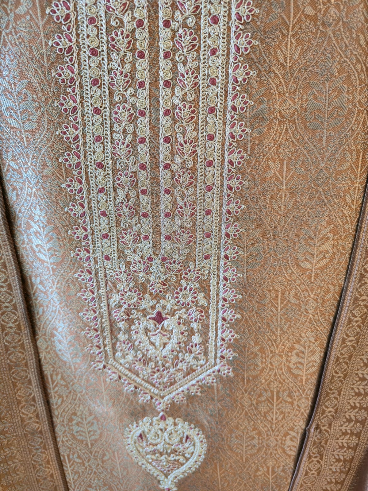 Mettalic Dusty Rose pure bhagalpuri banglori Silk Suit with Silver Floral Weave unstich three peice suit - Image 6