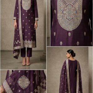 Wine Color Handcrafted pure Banglori Silk Zari Embroidered Unstiched three peice Salwar Suit with Dupatta