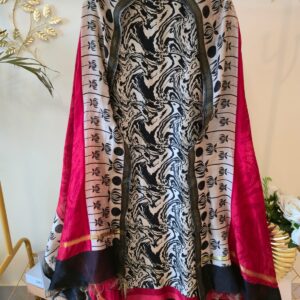 Pure Maheshwari Black Marble print 3-Piece Unstiched Suit Set with Designer Dupatta (Masaba inspired)