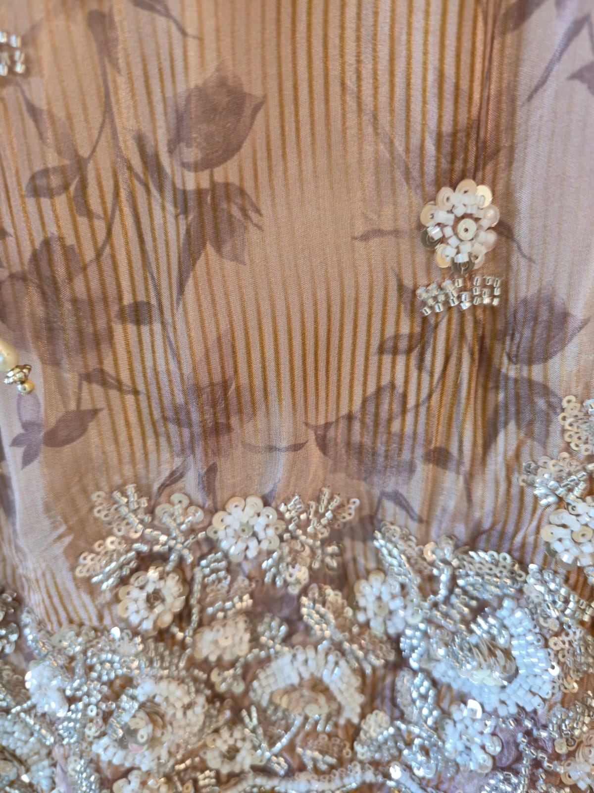 Elegant Brown peach pure viscouse Fendi fabric Suit with Delicate Hand Embroidery - Image 3