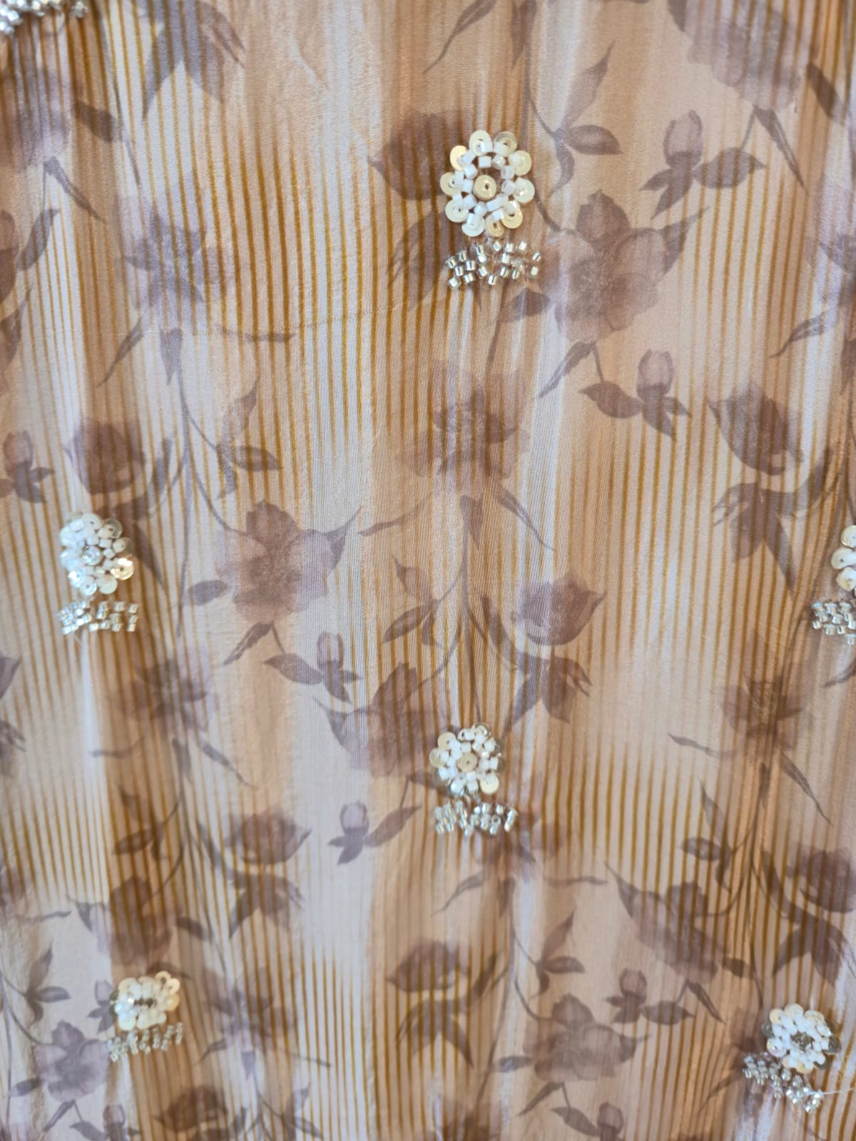 Elegant Brown peach pure viscouse Fendi fabric Suit with Delicate Hand Embroidery - Image 4