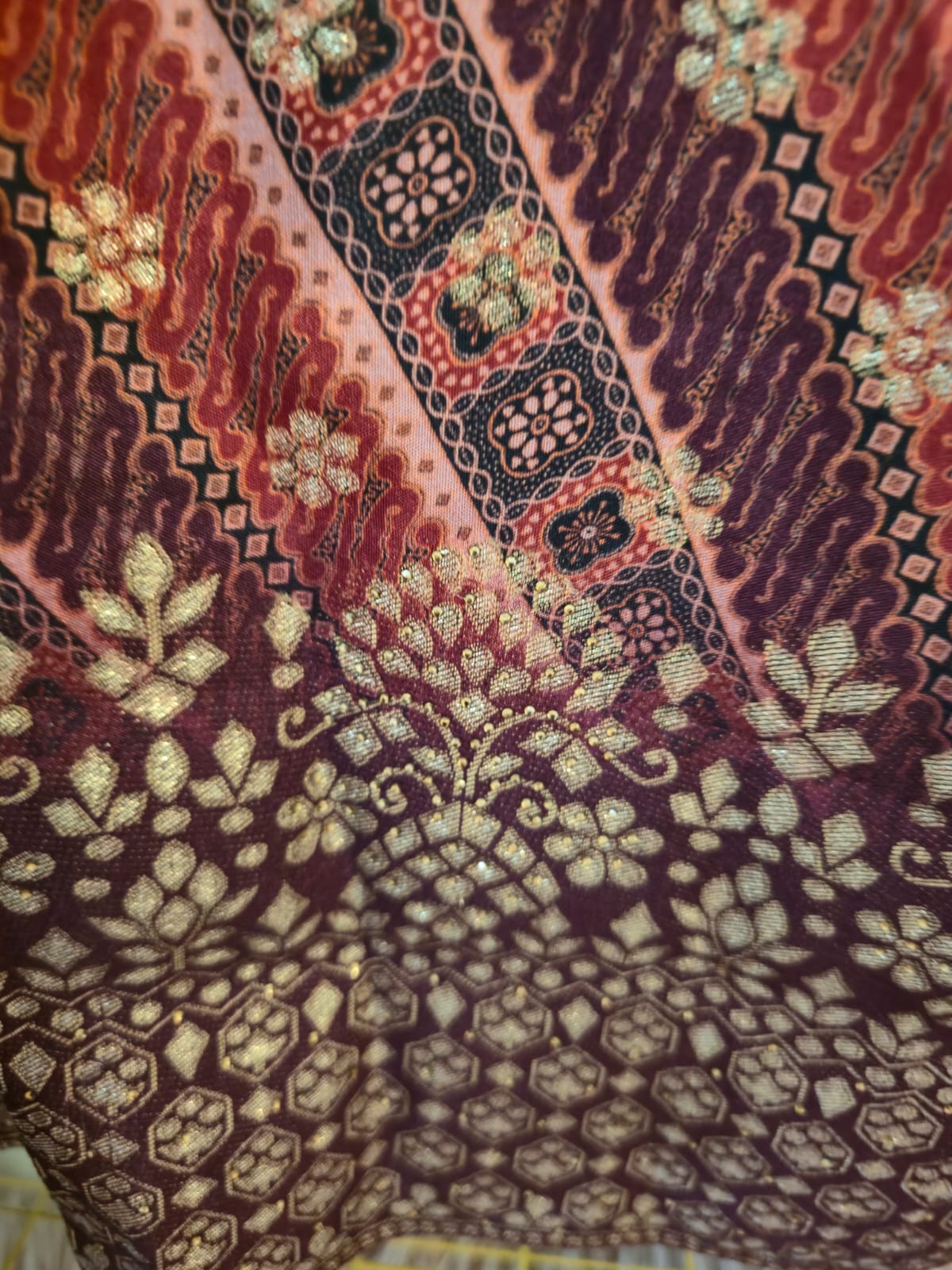 Pure Georgette slik blend Royal Maroon & bottle Green Woven Unstitched Suit with Zari Dupatta - Image 6