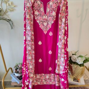 Shocking pink pure  Rayon cotton Embroidered 3-Piece Suit with Floral Dupatta