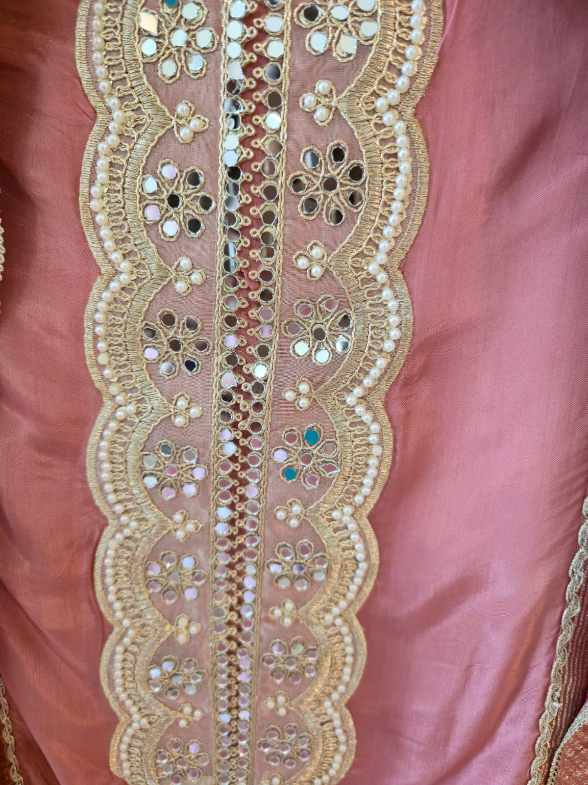 Rose pink pure viscouse Shimmer Organza silk Party Wear unstiched 3-Piece Suit Set. - Image 4