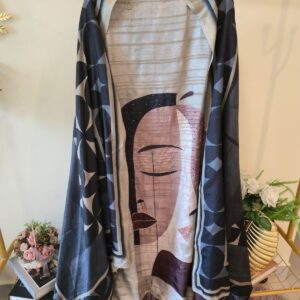 Pure Dust Black and green Wearable Art Kimono, pure maheshwari linen blend unstiched three piece suit.