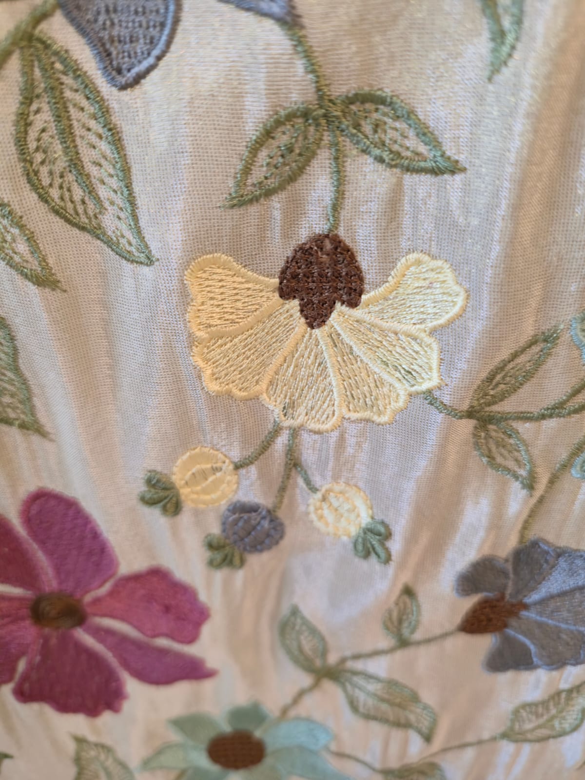 Ivory Shimmer Silk unstiched three peice suit with Multi-Floral Embroidery - Image 5
