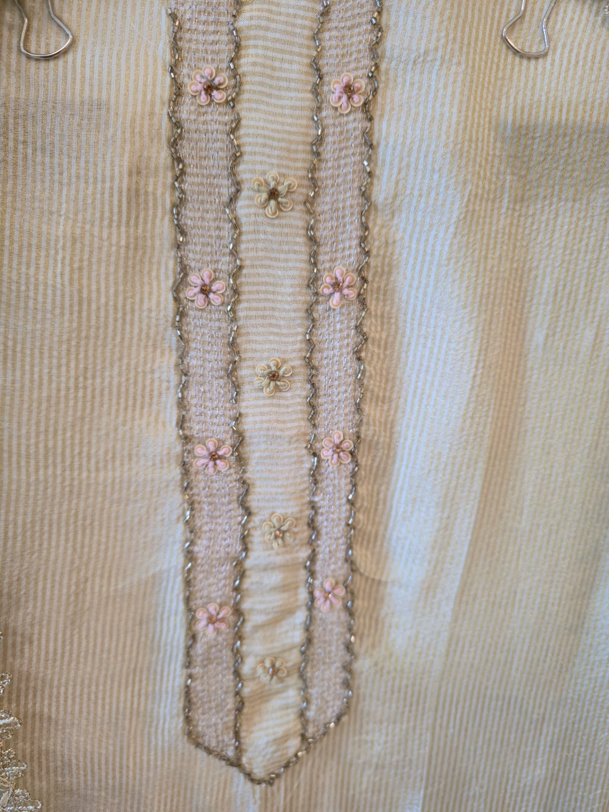 Ivory Luminous cotton Shimmer Silk unstiched three peice suit Ensemble with Patchwork Dupatta - Image 7