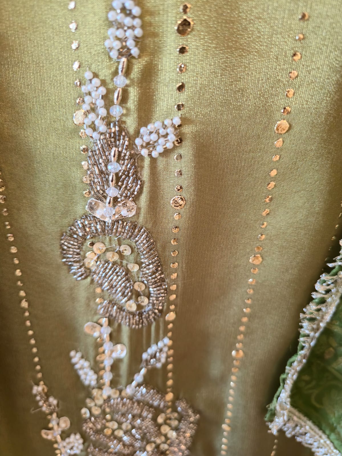 Lime & Forest Green Ombre Pure Georgette Nalki Hand-Embellished unstiched three peice suit - Image 4