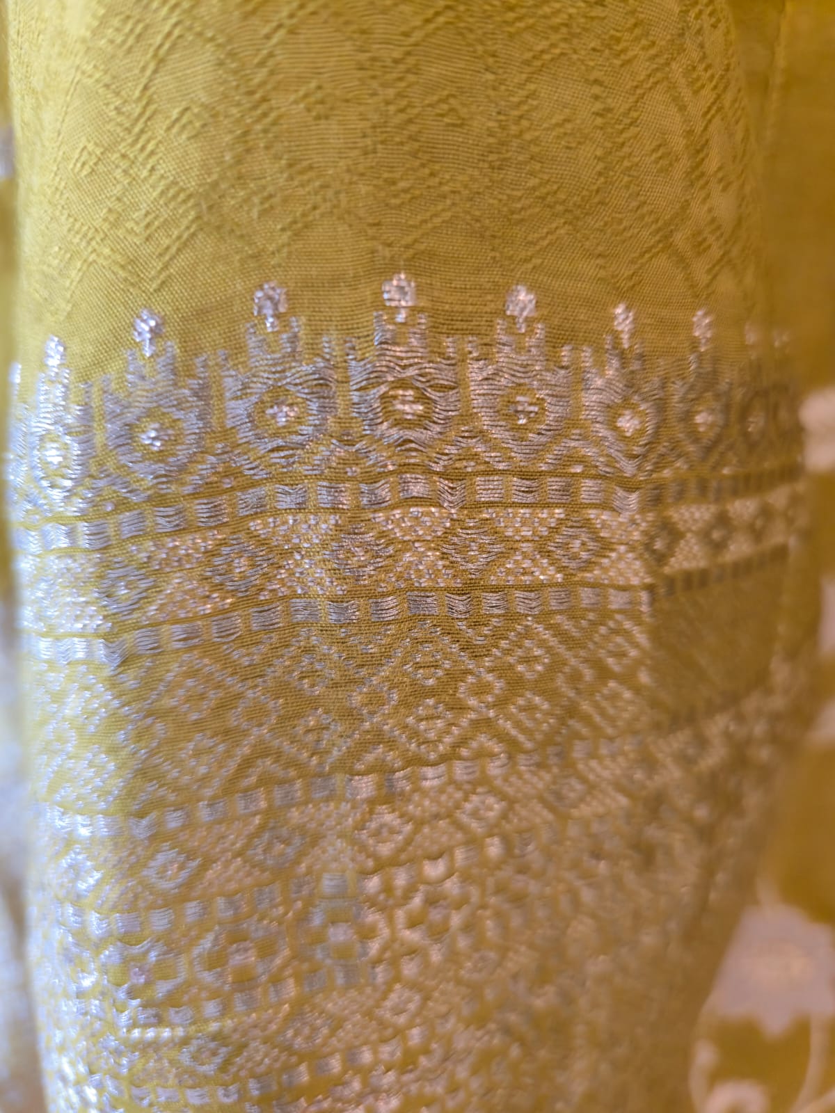 Chartreuse Blossom lime green Pure Georgette unstiched three peice Hand-Embroidered Suit. - Image 3
