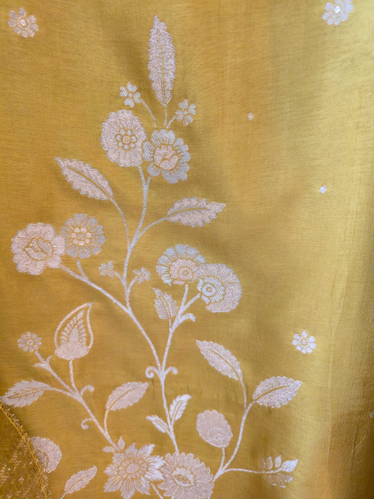 Chartreuse Blossom lime green Pure Georgette unstiched three peice Hand-Embroidered Suit. - Image 4