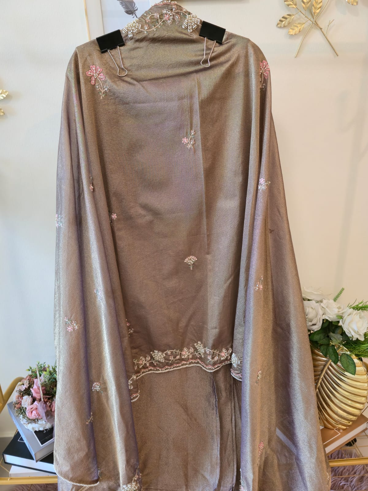 Mettalic Bronze Pure Shimmer silk unstich three peice suit - Image 5